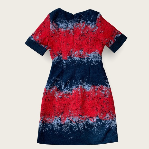 Vintage Ladies’ Wool Designer Red/Black “Spun Yarn” Short Sleeve Midi Dress 0/2 - Picture 12 of 16